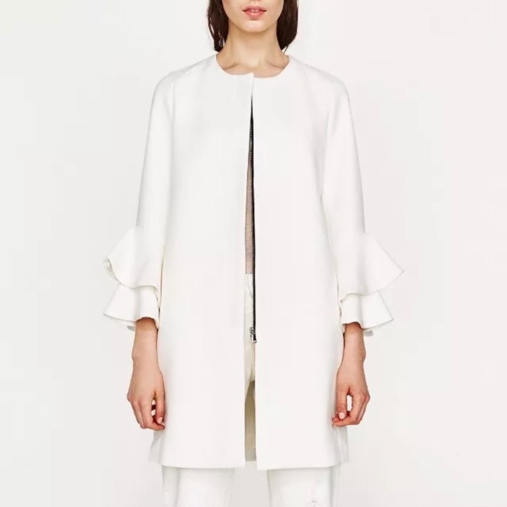 Zara Woman Ruffle Sleeve Duster Coat